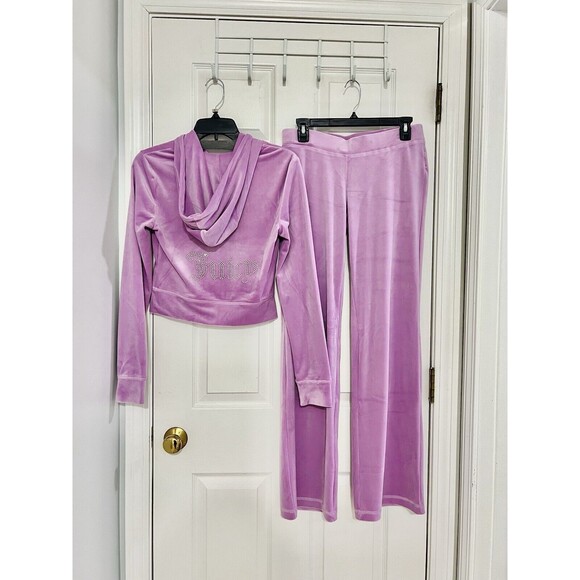 NWT Juicy Couture Velour Bling Tracksuit Violet Tulle Hoodies Pants Size M/L/XL - Picture 4 of 7